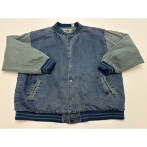 Y2K Grade A Jeans Varsity Jacket 3XL Mint Green Denim Blue Jean *distressed 90's